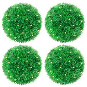vidaXL Bile artificiale din lemn de cimiș cu lumini LED 4 buc Verde