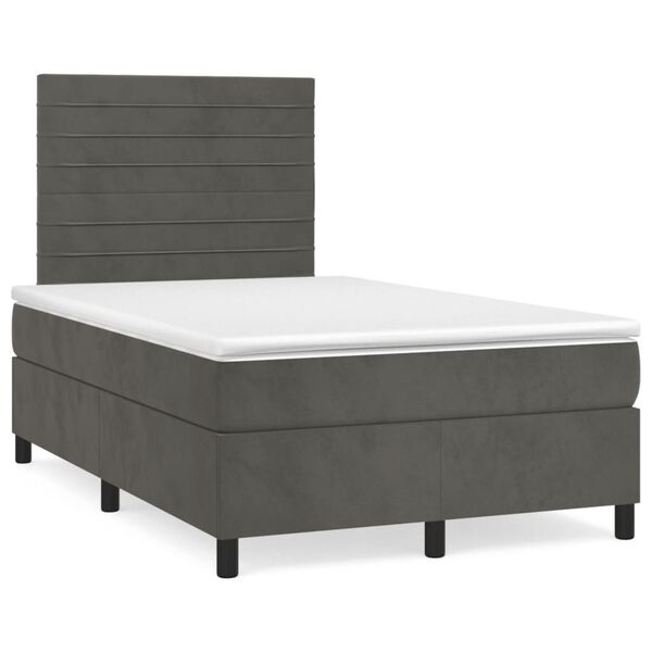 vidaXL Pat box spring cu saltea, gri &icirc;nchis, 120x190 cm, catifea