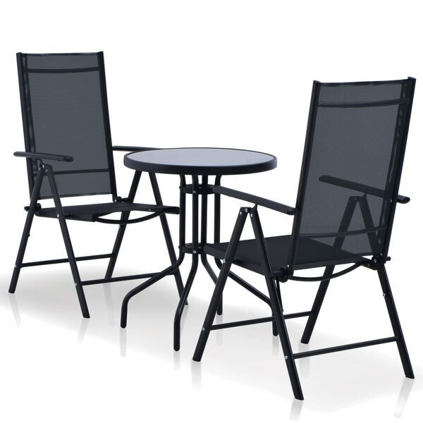 vidaXL Set mobilier bistro, 3 piese, negru, aluminiu și textilenă