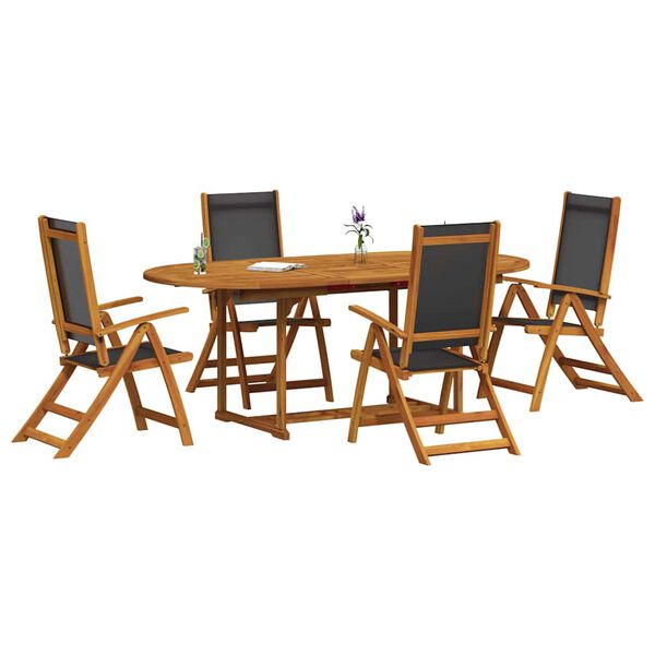 vidaXL Set mobilier de grădină, 5 piese, lemn masiv acacia/textilenă