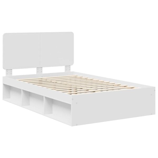 vidaXL Cadru de pat cu headboard Alb 120 x 190 cm Lemn de pin masiv