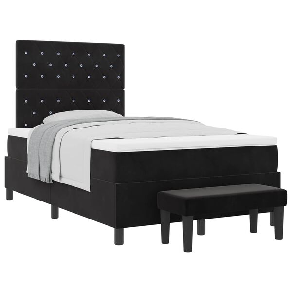 vidaXL Pat cu arcuri cu saltea cu headboard Negru 120 x 190 cm Catifea