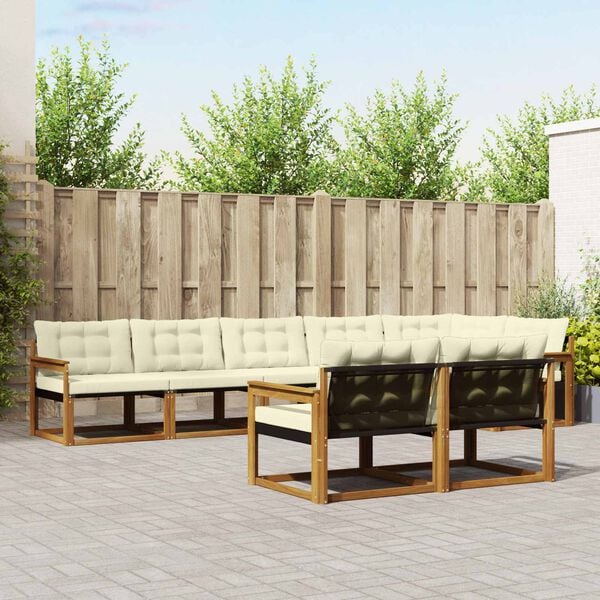 vidaXL Set de canapele de exterior cu pernă 8 pcs Natural și Crem
