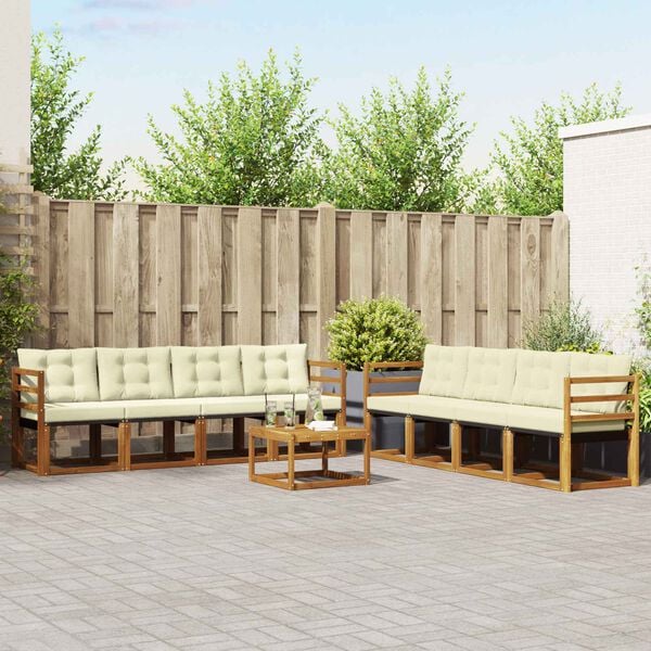 vidaXL Set de canapele de exterior cu pernă 9 pcs Natural și Crem