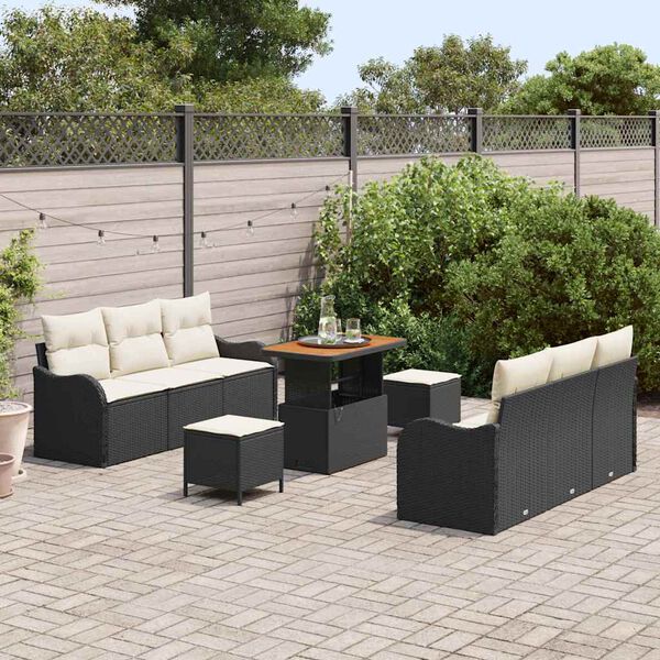 vidaXL Set de canapele pentru grădină cu pernă 9 pcs Negru poliratan