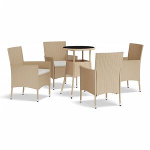 vidaXL Set bistro de grădină, 5 piese, cu perne, bej, poliratan