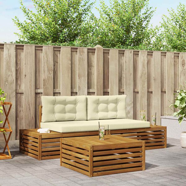 vidaXL Set de canapele de exterior cu pernă 3 Bucată Natural și Crem