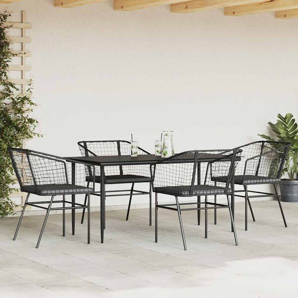 vidaXL Set de sufragerie de grădină 5 piese neagră Sticlă Poly Rattan