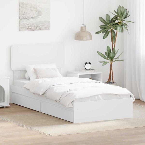 vidaXL Pat cu storage cu headboard Alb 75 x 190 cm Lemn compozit