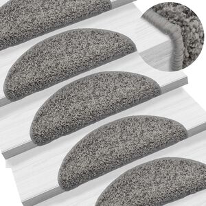 vidaXL Covorașe pentru scări, 15 buc., 56x17x3 cm, gri, semirotunde