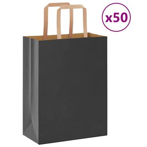 vidaXL Pungi de h&acirc;rtie 50 buc cu m&acirc;nere negre 21x11x28 cm
