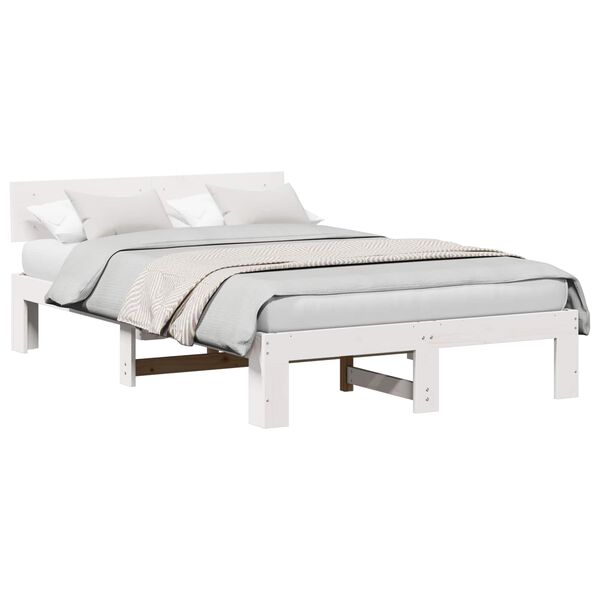 vidaXL Cadru de pat cu headboard Alb 120 x 200 cm Lemn de pin masiv