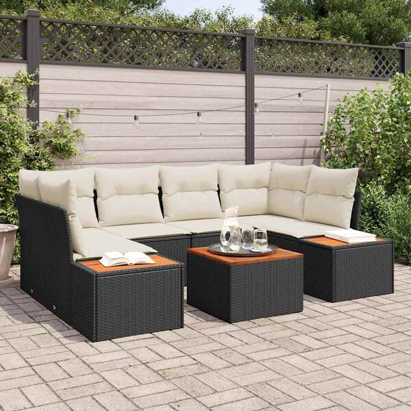 vidaXL Set de canapele pentru grădină cu pernă 7 pcs Negru Rattan poli