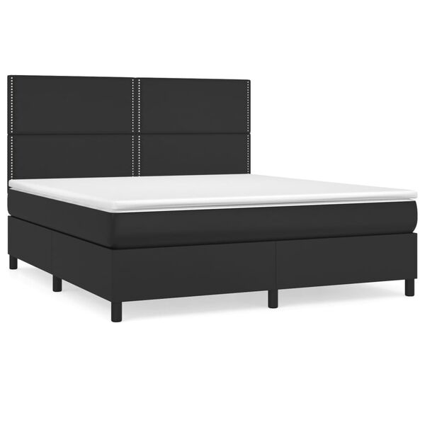 vidaXL Pat box spring cu saltea, negru, 180x200 cm, piele ecologică