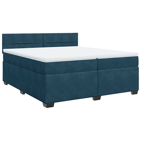 vidaXL Pat box spring cu saltea, albastru, 200x200 cm, catifea