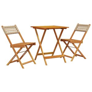 vidaXL Set mobilier bistro, 3 piese, poliratan bej/lemn masiv