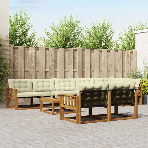 vidaXL Set de canapele de exterior cu pernă 9 pcs Natural și Crem