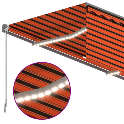 vidaXL Copertină retractabilă manual stor&LED portocaliu&maro 4,5x3 m