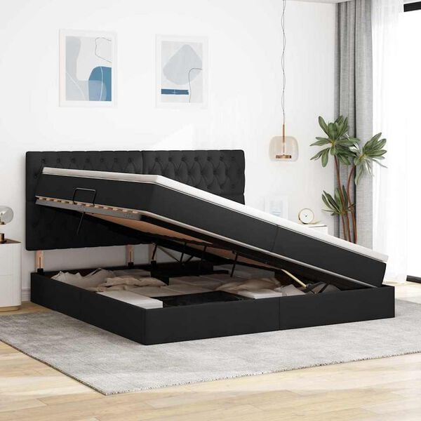 vidaXL Pat cu saltea și LED cu saltea Negru 200 x 200 cm Poliester