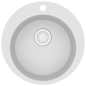 vidaXL Chiuvetă de bucătărie din granit, alb, un bazin, rotund