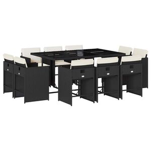 vidaXL Set mobilier de exterior cu perne, 11 piese, negru, poliratan