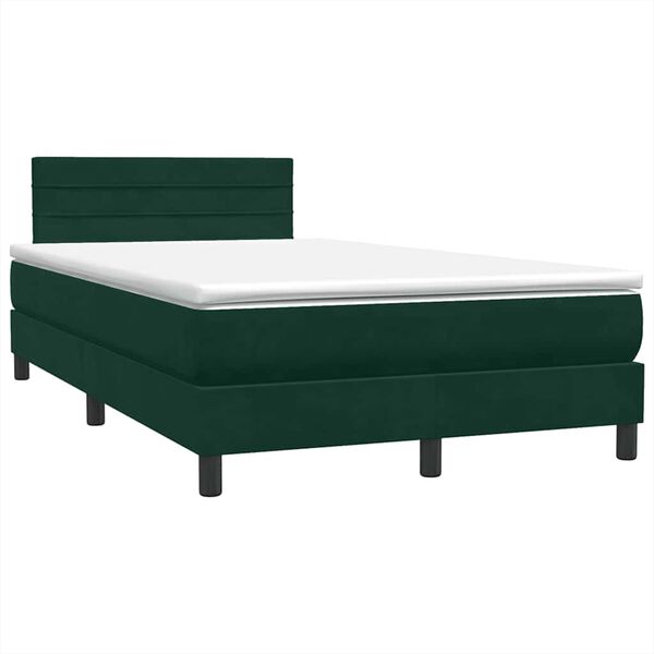 vidaXL Pat box spring cu saltea, verde &icirc;nchis, 120x220 cm, catifea