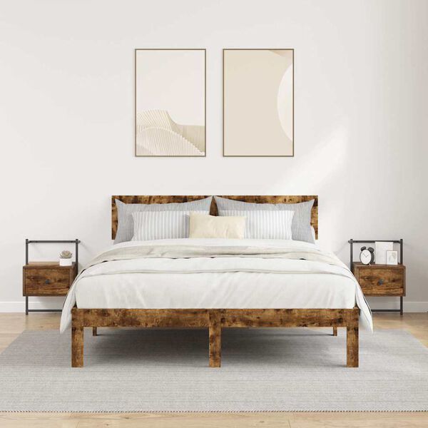 vidaXL Noptiere de perete, 2 buc., stejar fumuriu, 35x30x51 cm, lemn