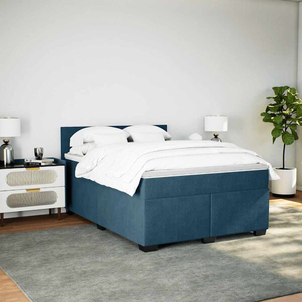 vidaXL Pat box spring cu saltea, albastru, 140x200 cm, catifea