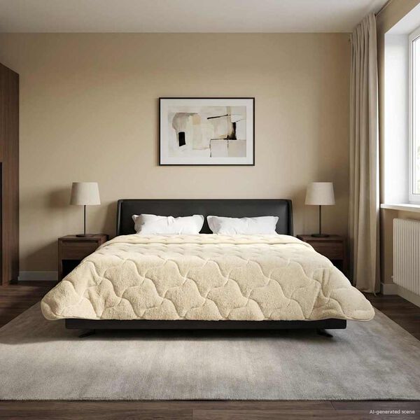 vidaXL Duvet de iarnă Crem 220 x 240 cm Microfibră și fleece Teddy