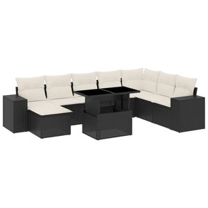 vidaXL Set mobilier de grădină cu perne, 9 piese, negru, poliratan