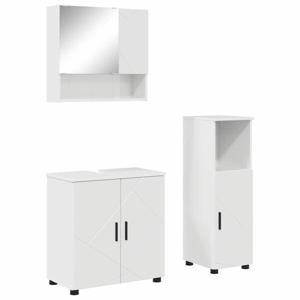 vidaXL Set de mobilier pentru baie Pe perete cu ușă 3 pcs Alb lucios