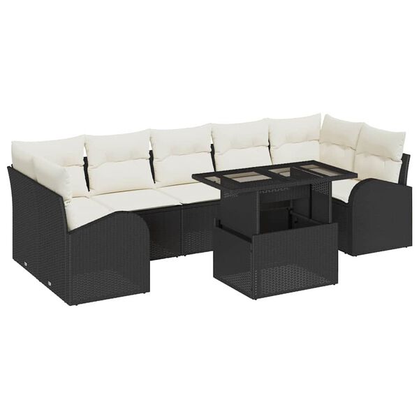 vidaXL Set de canapele pentru grădină cu pernă 8 pcs Negru Poli Rattan
