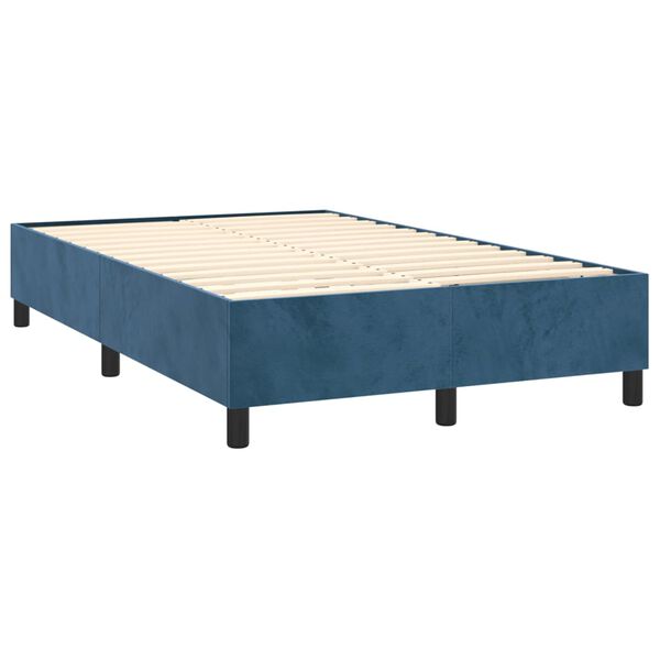 vidaXL Pat box spring cu saltea, albastru &icirc;nchis, 120x190 cm, catifea