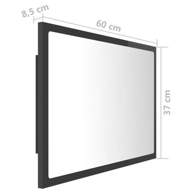 vidaXL Oglindă de baie cu LED, gri extralucios, 60x8,5x37 cm, acril