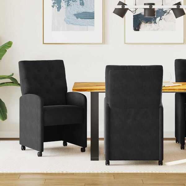 vidaXL Scaune de dining cu roți 2 pcs Negru 58 x 67 x 97 cm Catifea