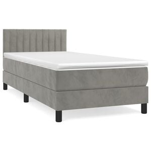 vidaXL Pat box spring cu saltea, gri deschis, 90x190 cm, catifea