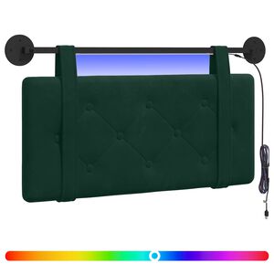 vidaXL Tăblie de pat suspendată Cu lumină LED Verde &icirc;nchis Catifea
