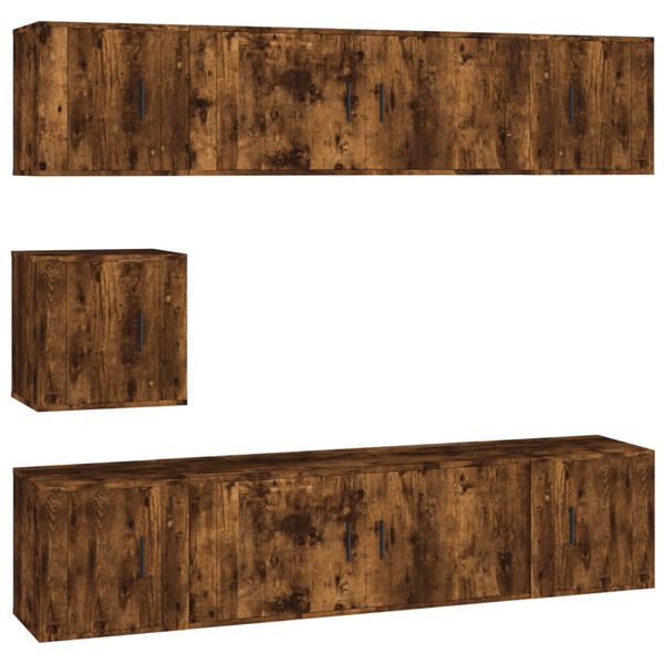 vidaXL Set comodă TV, 7 piese, stejar fumuriu, lemn compozit