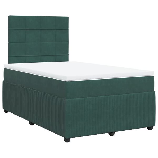 vidaXL Pat box spring cu saltea, verde &icirc;nchis, 120x200 cm, catifea