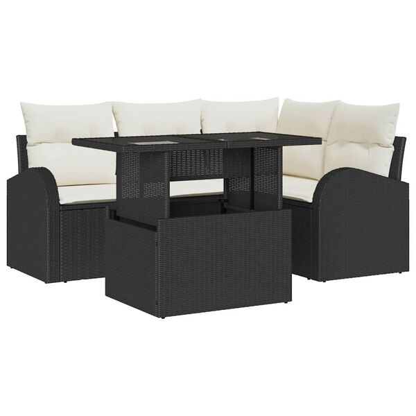 vidaXL Set de canapele pentru grădină cu pernă 5 pcs Negru Rattan poli