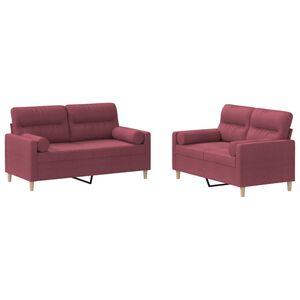 vidaXL Set canapea cu perne, 2 piese, roșu vin, material textil