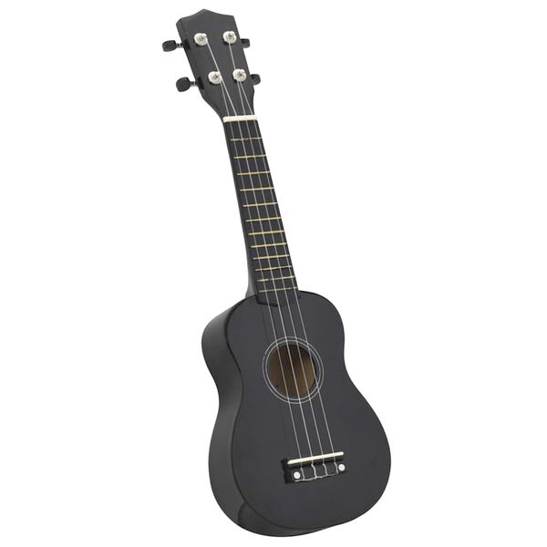 vidaXL Set ukulele Soprano pentru copii, cu husă, negru, 23"