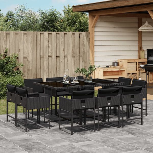 vidaXL Set mobilier de exterior cu perne, 11 piese, negru, poliratan
