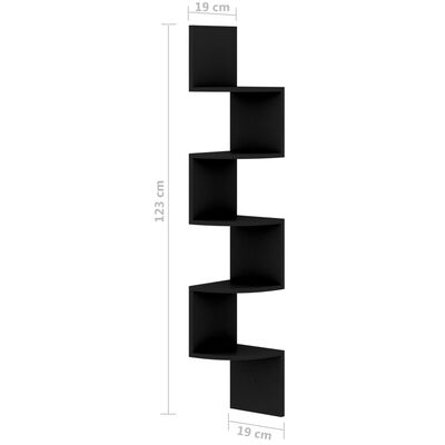 vidaXL Raft de perete de colț, negru, 19x19x123 cm, lemn prelucrat