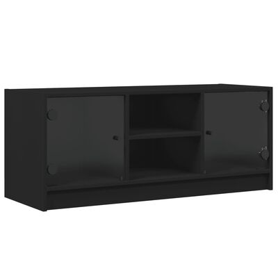 vidaXL Comodă TV cu uși din sticlă, negru, 102x37x42 cm