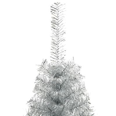 vidaXL Jumătate brad de Crăciun cu suport, argintiu, 240 cm, PET