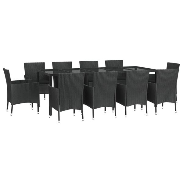 vidaXL Set mobilier de exterior cu perne, 11 piese, negru, poliratan