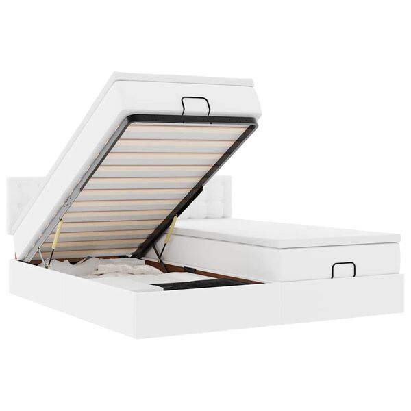 vidaXL Cadru de pat otoman cu saltea alb 160x200cm piele artificială
