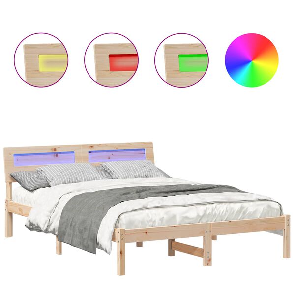 vidaXL Cadru de pat cu headboard Maro 135 x 190 cm Lemn de pin masiv