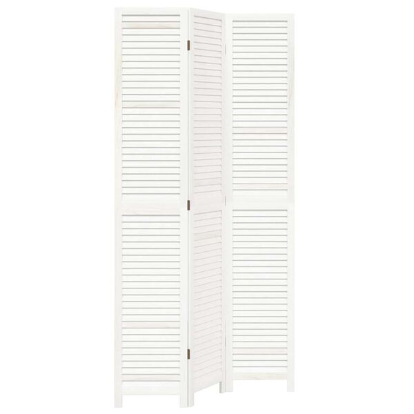vidaXL Paravan cameră 3 panouri, alb, lemn masiv paulownia